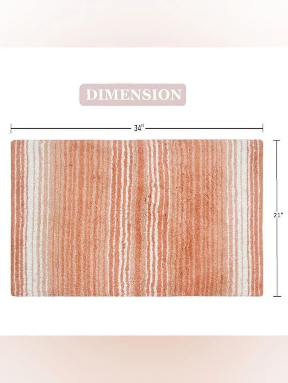 🆕 Home Weavers Coral Striped Bath Rug Mat - Plush Non-Slip 34x21 Orange White
